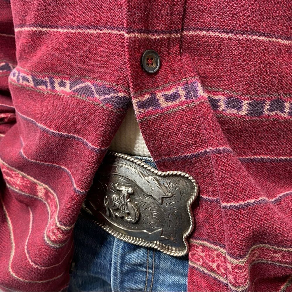 Polo Ralph Lauren Southwest Red Desert Print Cotton Mesh Knit Button Up Shirt